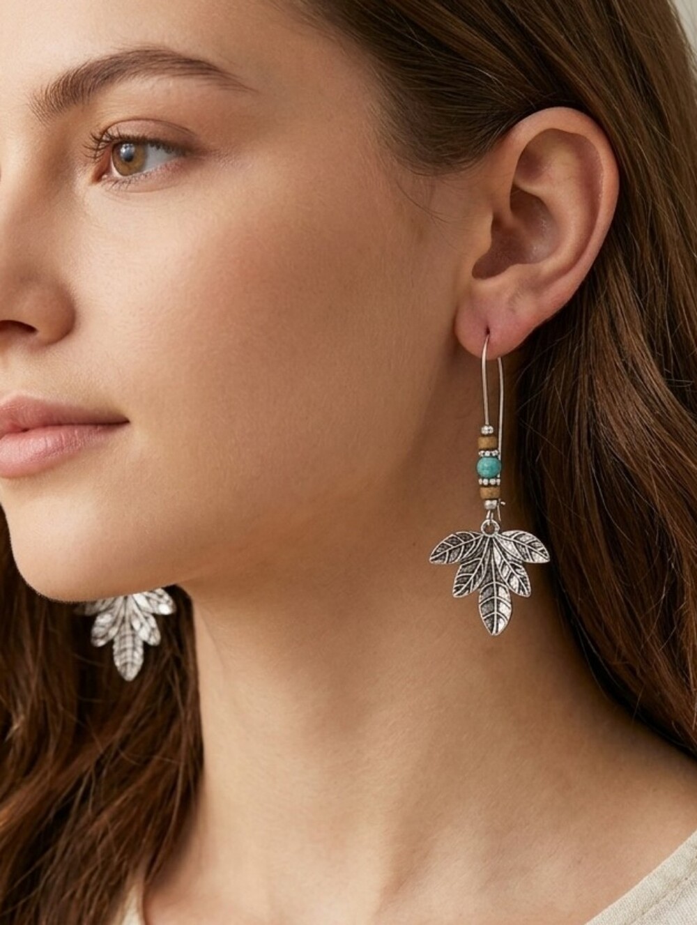 Handcrafted Sweetleaf Boho Drop Earrings Silver Tone And Turquoise Resin